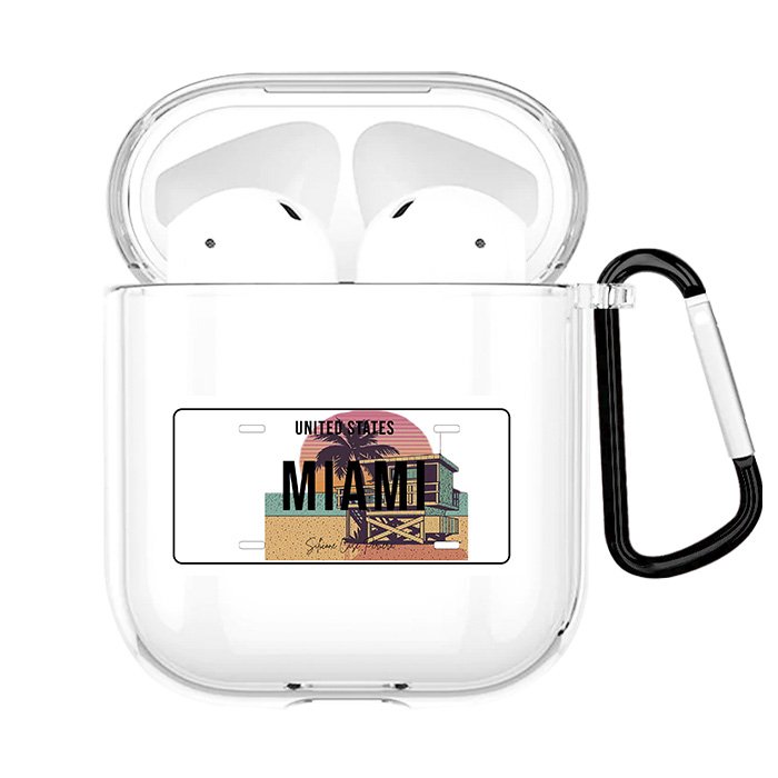 Case Airpods Transparente Placa Miami