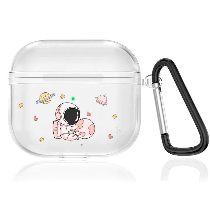 Case Audífonos Transparente Astronauta Rosa