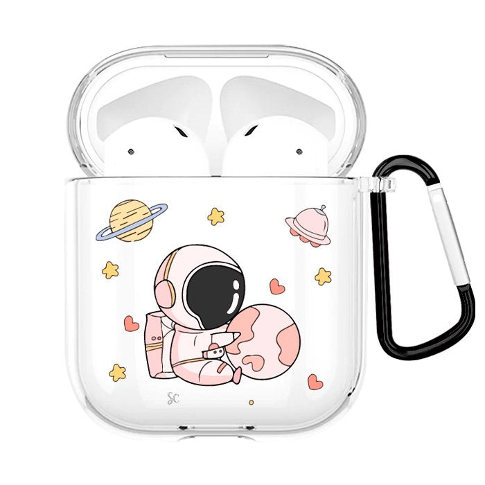 Case Audífonos Transparente Astronauta Rosa