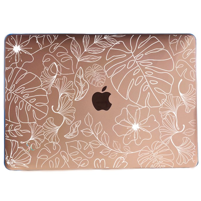 Case Macbook Transparente Flores Blancas