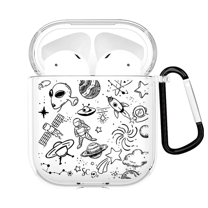 Case Audífonos Transparente Galaxia Negro