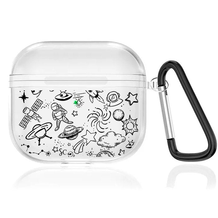 Case Audífonos Transparente Galaxia Negro