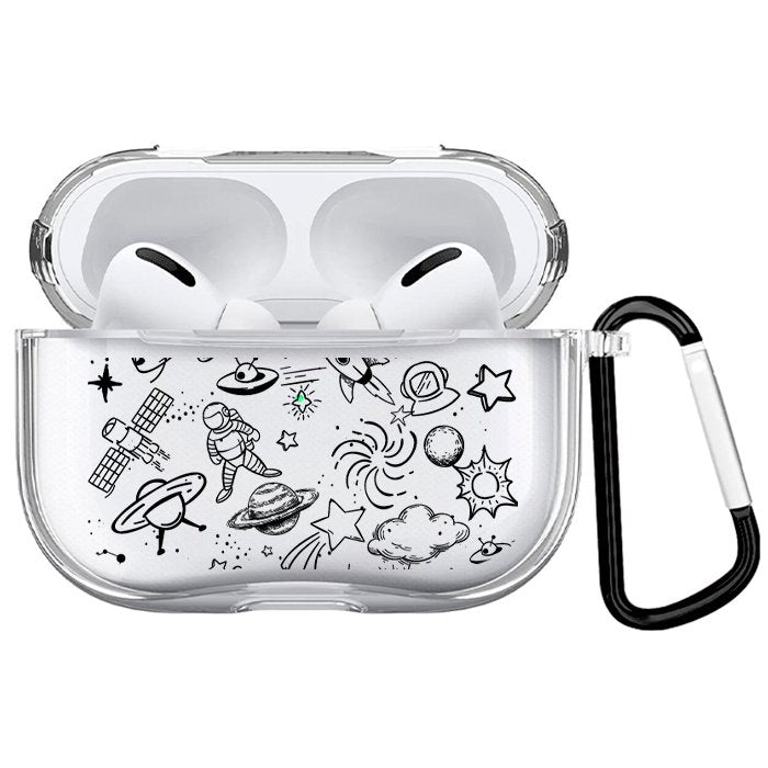 Case Audífonos Transparente Galaxia Negro