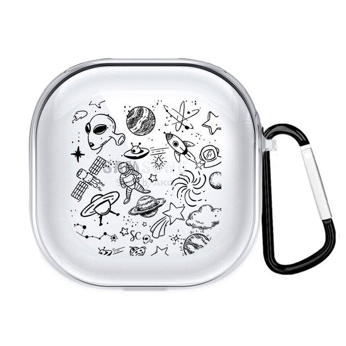 Case Audífonos Transparente Galaxia Negro