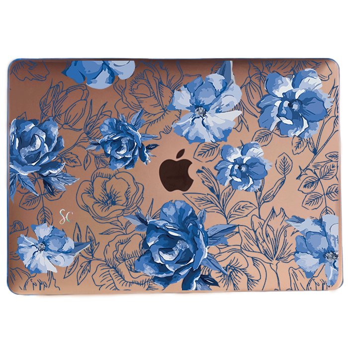 Case Macbook Transparente Flores Azules