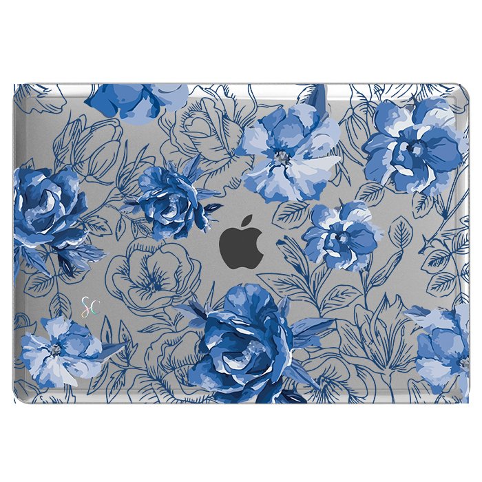 Case Macbook Transparente Flores Azules