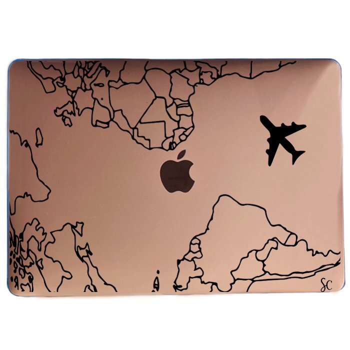 Case Macbook Transparente Mapa Mundi Negro