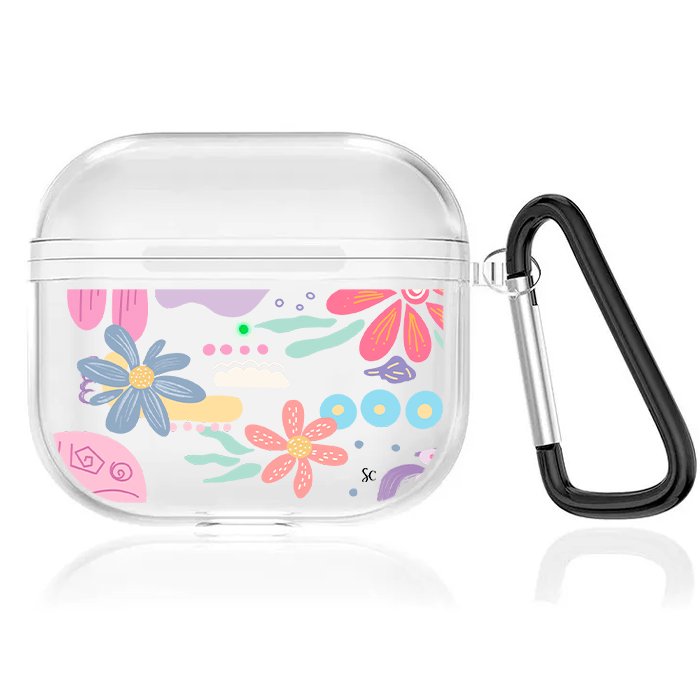 Case Audífonos Transparente Margaritas Colores