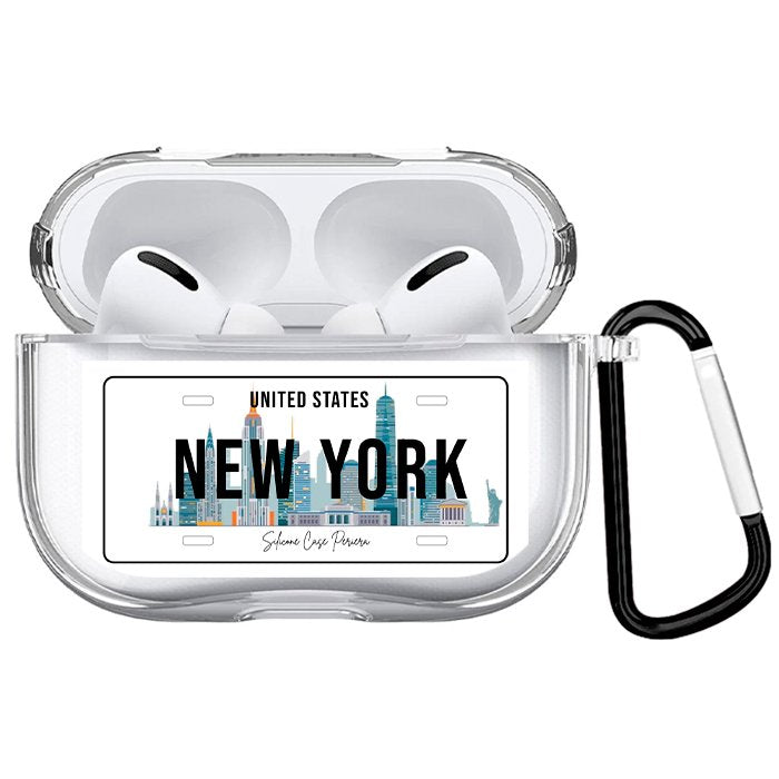 Case Airpods Transparente Placa New York