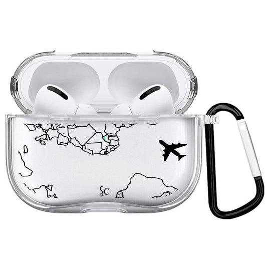Case Audífonos Transparente Mapa Mundi Negro