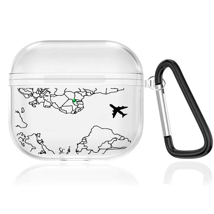 Case Audífonos Transparente Mapa Mundi Negro