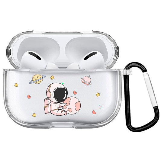 Case Audífonos Transparente Astronauta Rosa