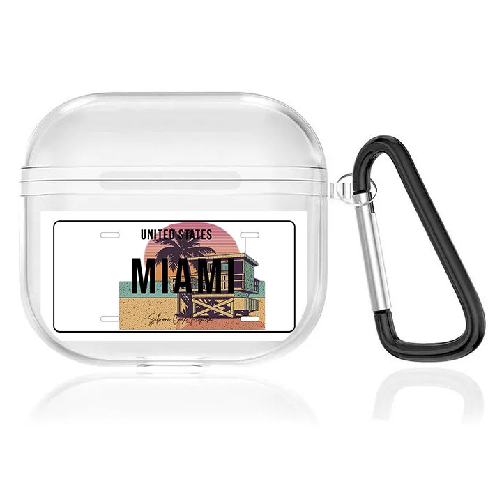 Case Airpods Transparente Placa Miami