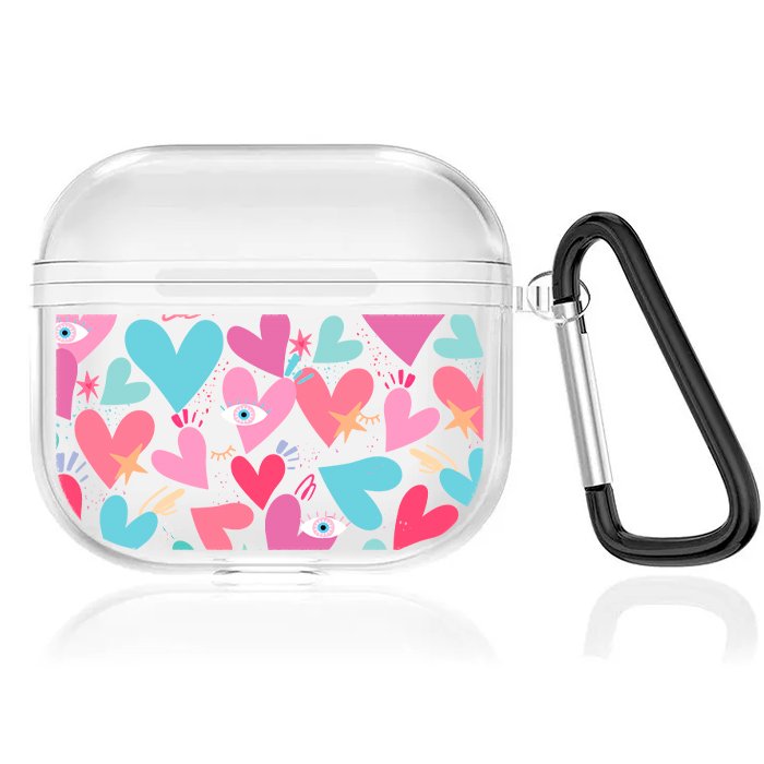 Case Audífonos Transparente Corazones 2