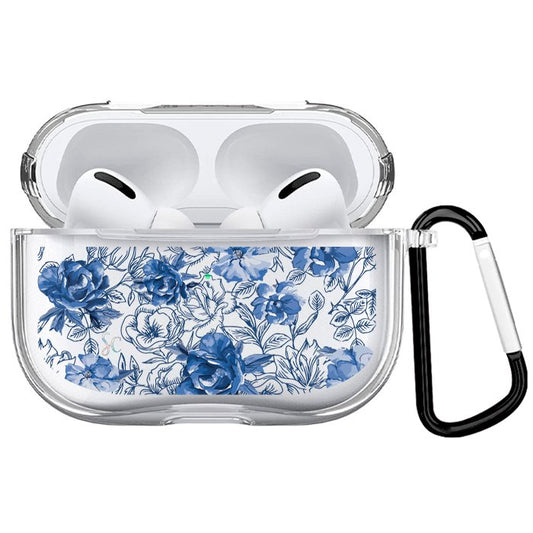 Case Audífonos Transparente Flores Azules
