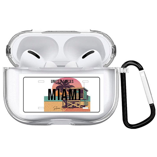 Case Airpods Transparente Placa Miami