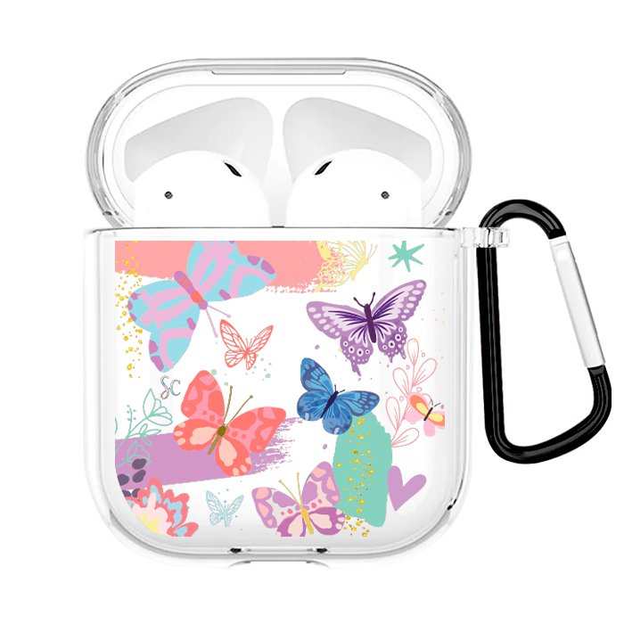 Case Audífonos Transparente Mariposas Colores