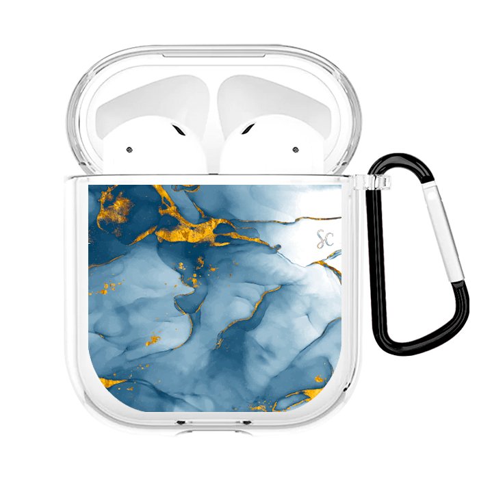 Case Audífonos Transparente Marmol Azul