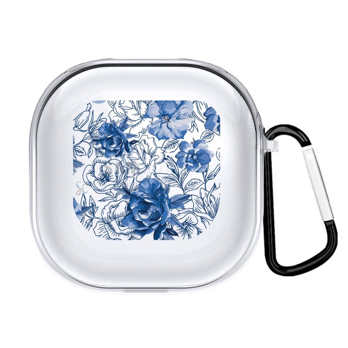 Case Audífonos Transparente Flores Azules