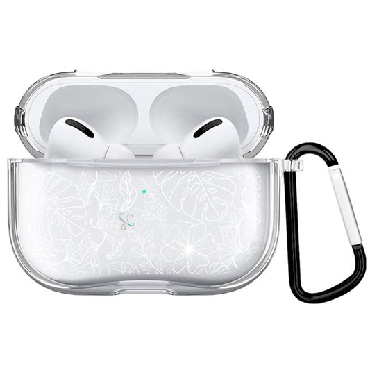 Case Audífonos Transparente Flores Blancas