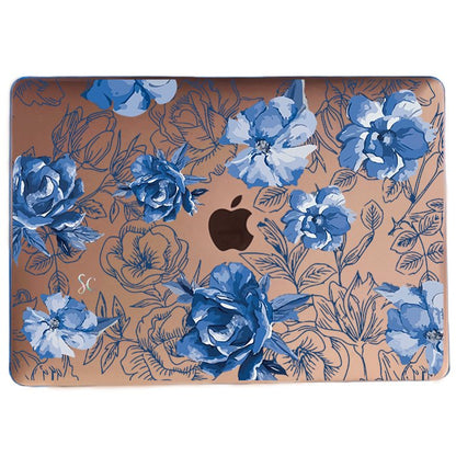Case Macbook Transparente Flores Azules