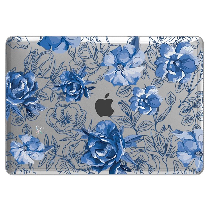 Case Macbook Transparente Flores Azules