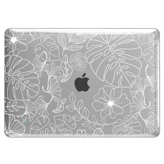 Case Macbook Transparente Flores Blancas