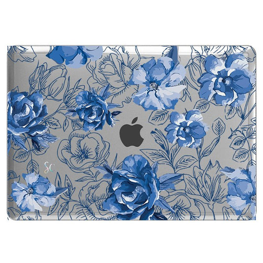 Case Macbook Transparente Flores Azules