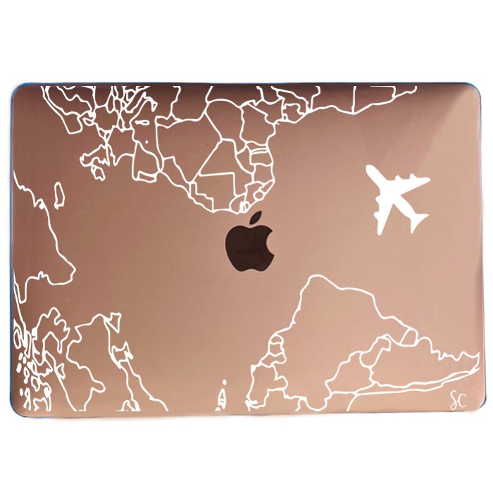 Case Macbook Transparente  Mapa Mundi Blanco