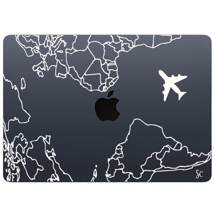 Case Macbook Transparente  Mapa Mundi Blanco