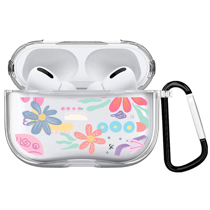 Case Audífonos Transparente Margaritas Colores