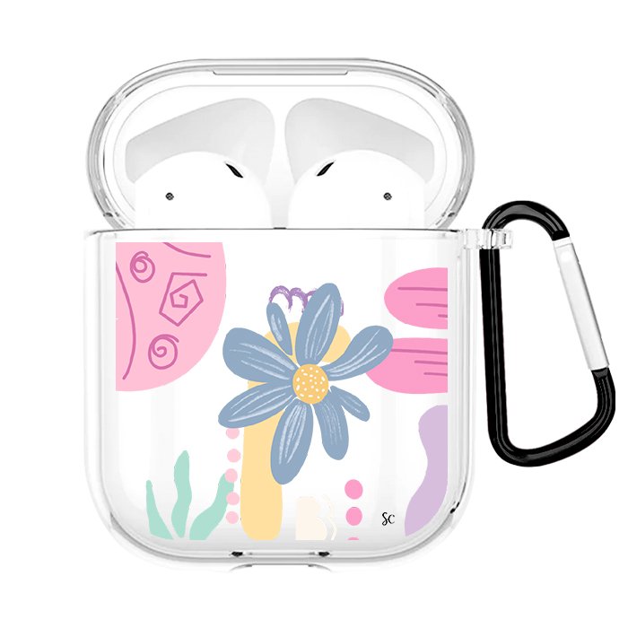 Case Audífonos Transparente Margaritas Colores