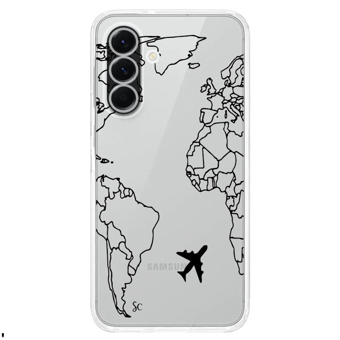 Case Celular Mapa Mundi Negro - Samsung